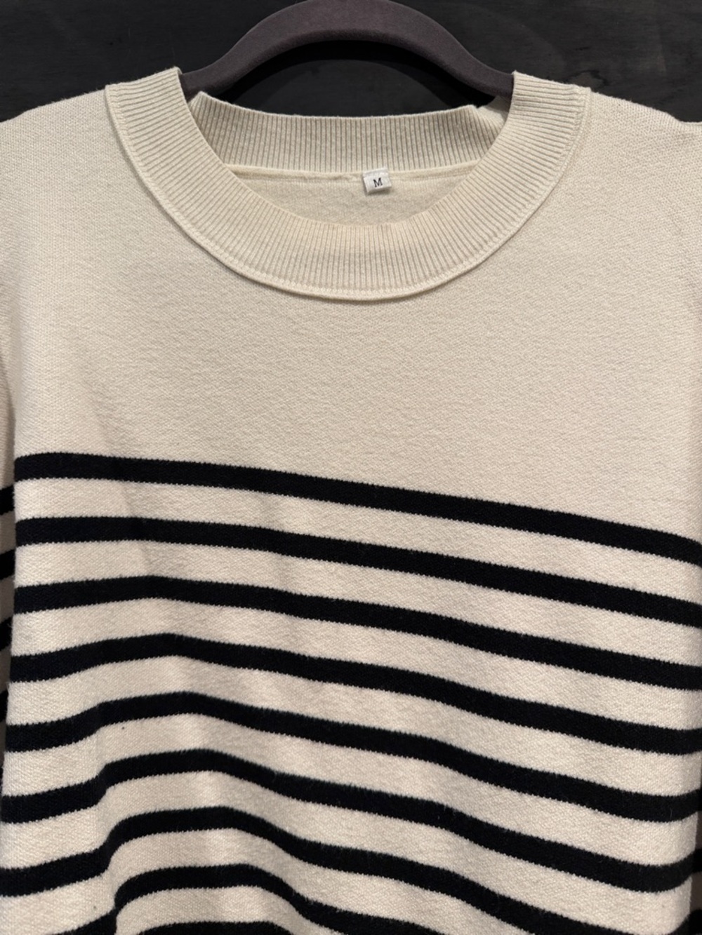 Striped Cream and Black Crewneck Sweater - Women's - Picture 2 of 6